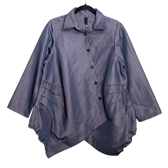 A La Mode by XiAO Taffeta Jacket Womens M Purple Asymmetrical Button Lagenlook - Picture 5 of 16
